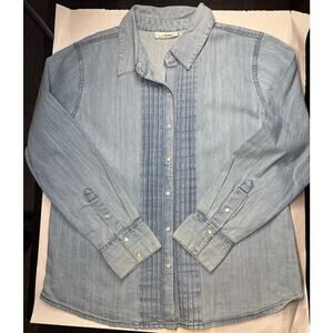 Back In The Saddle Women’s Pearl Snap Pintuck Denim Cotton Western Top Large